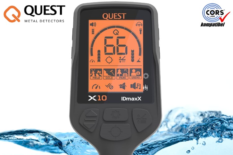 Quest X10 IDmaxX Metalldetektor mit Funkkopfhörer WireFree Lite